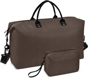 Brown Travel Duffel Bag with Toiletry Bag Weekender Bag for Carry on Sports Gym Bag for Gym Yoga Sports