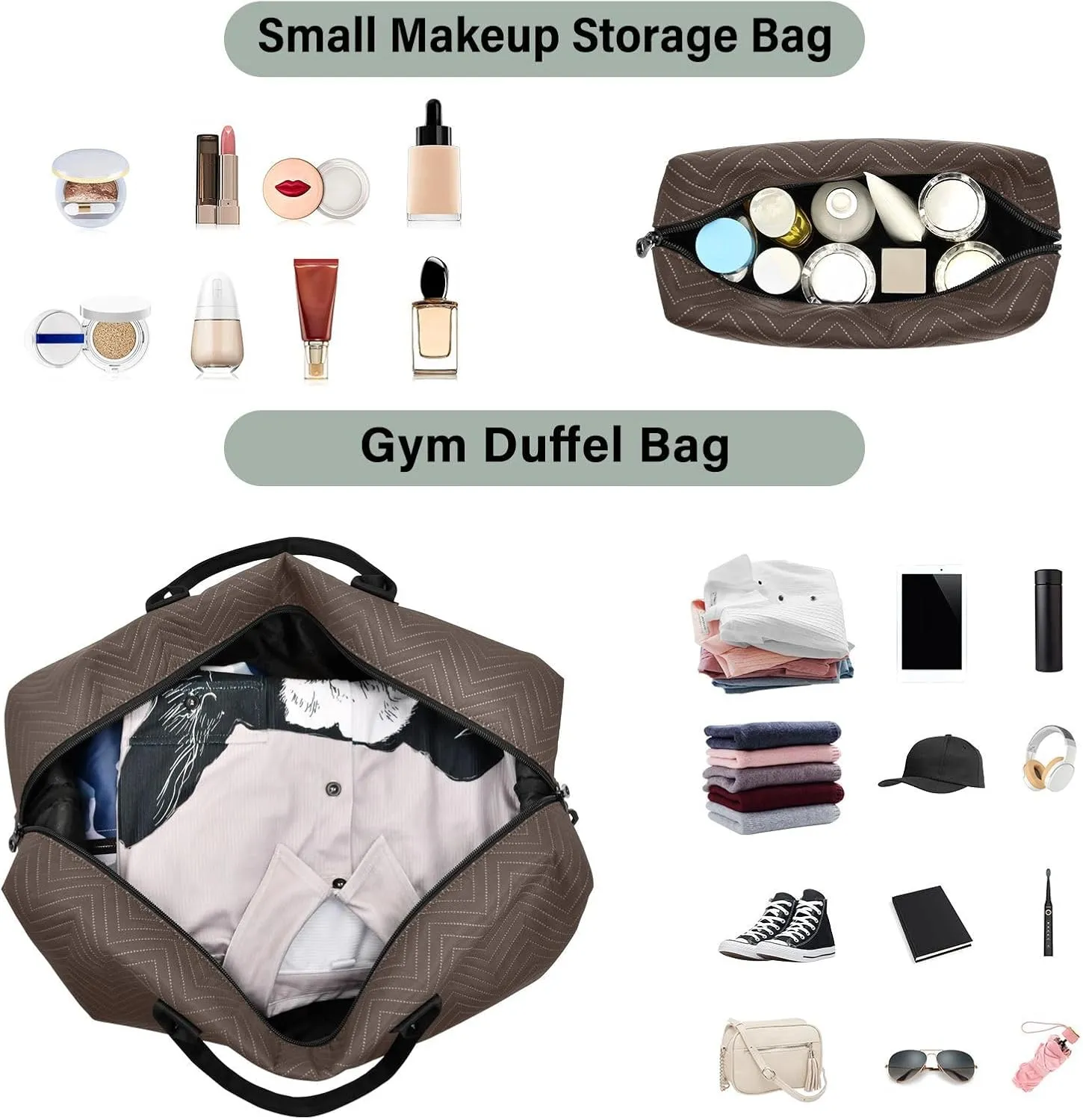 Brown Travel Duffel Bag with Toiletry Bag Weekender Bag for Carry on Sports Gym Bag for Gym Yoga Sports
