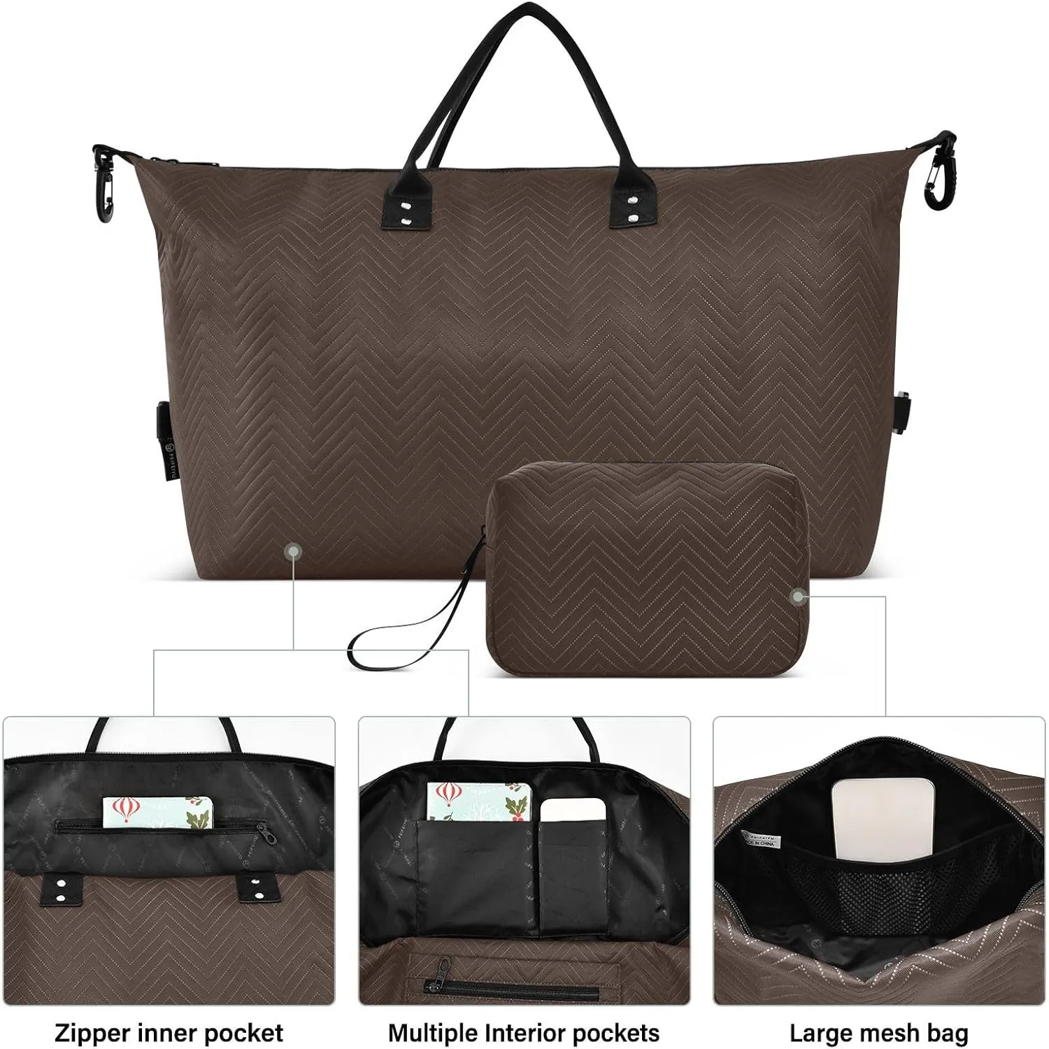 Brown Travel Duffel Bag with Toiletry Bag Weekender Bag for Carry on Sports Gym Bag for Gym Yoga Sports