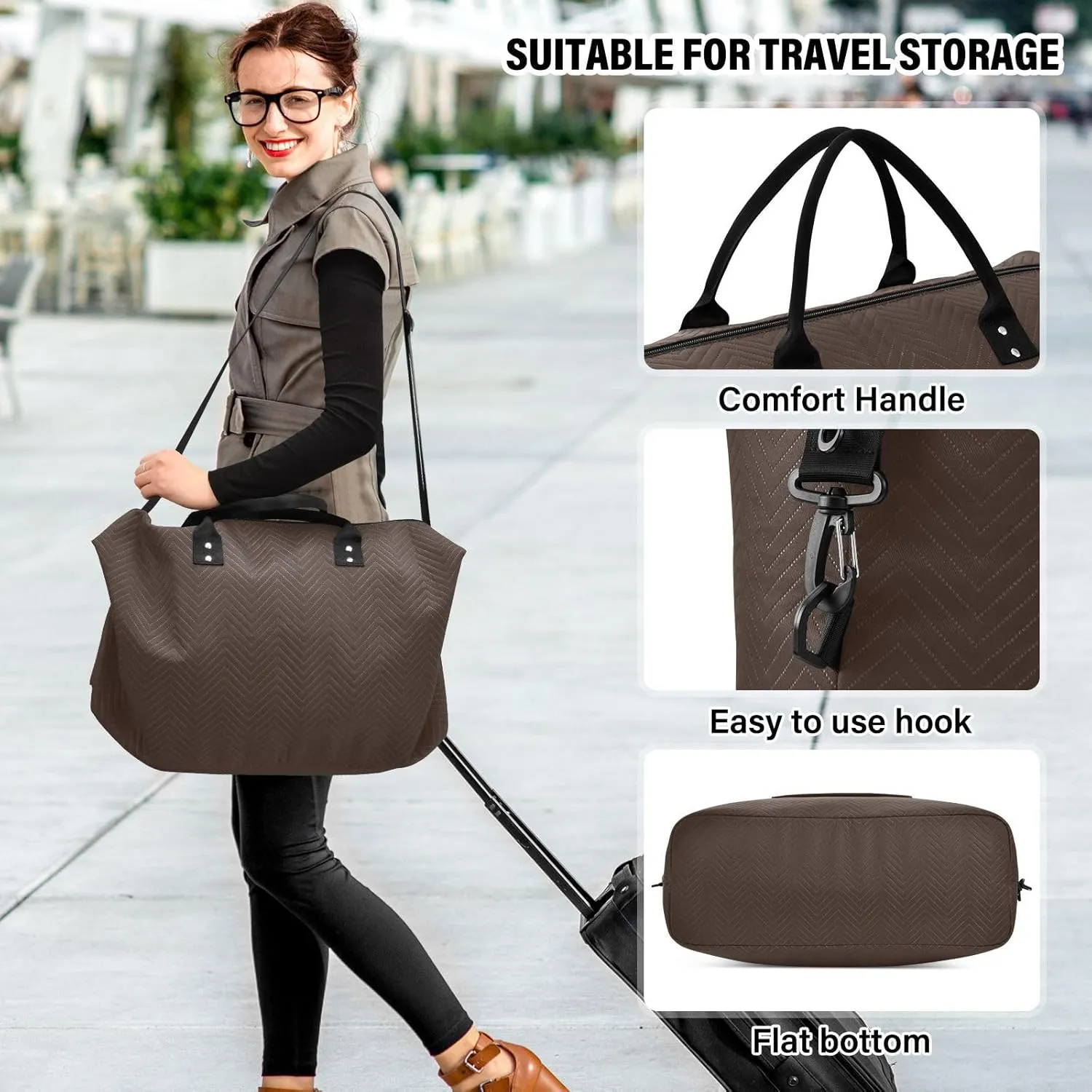 Brown Travel Duffel Bag with Toiletry Bag Weekender Bag for Carry on Sports Gym Bag for Gym Yoga Sports
