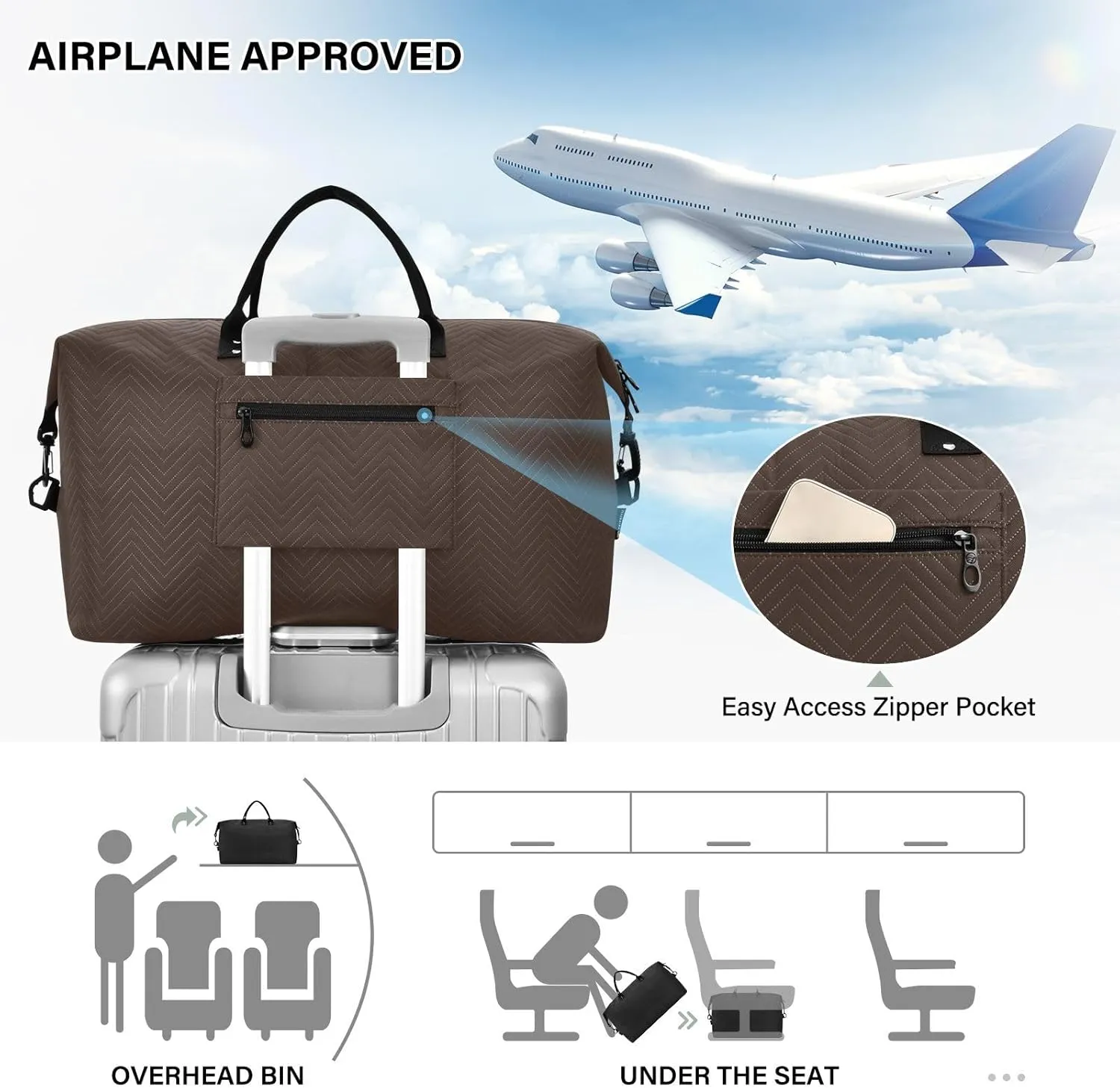 Brown Travel Duffel Bag with Toiletry Bag Weekender Bag for Carry on Sports Gym Bag for Gym Yoga Sports