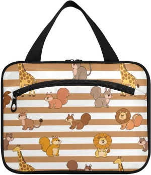 Brown White Striped Animal Lion hanging travel cosmetic bag with hook, designer accessories hanging toiletry bags for travel accessories for women traveling bolsas para maquillaje de mujer L
