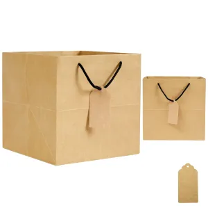 Brown Wide Bottom Paper Bags with Handles Bulk, 30PCS 10"x10"x10" Square Gift Bag Perfect for 9" & 8" Cake Box, Square Gift Bags for 8" Gift Box