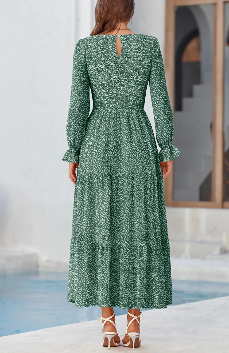 BTFBM Women Casual Long Sleeve Crew Neck Fall Dress Bohemian Relaxed Fit Floral Flowy Maxi Dresses Tiered Cocktail Dress