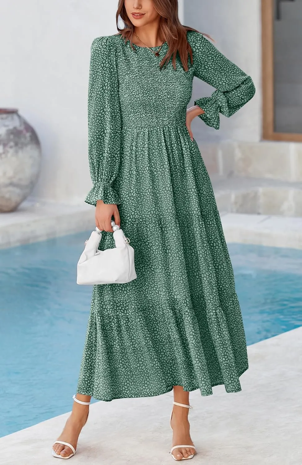 BTFBM Women Casual Long Sleeve Crew Neck Fall Dress Bohemian Relaxed Fit Floral Flowy Maxi Dresses Tiered Cocktail Dress