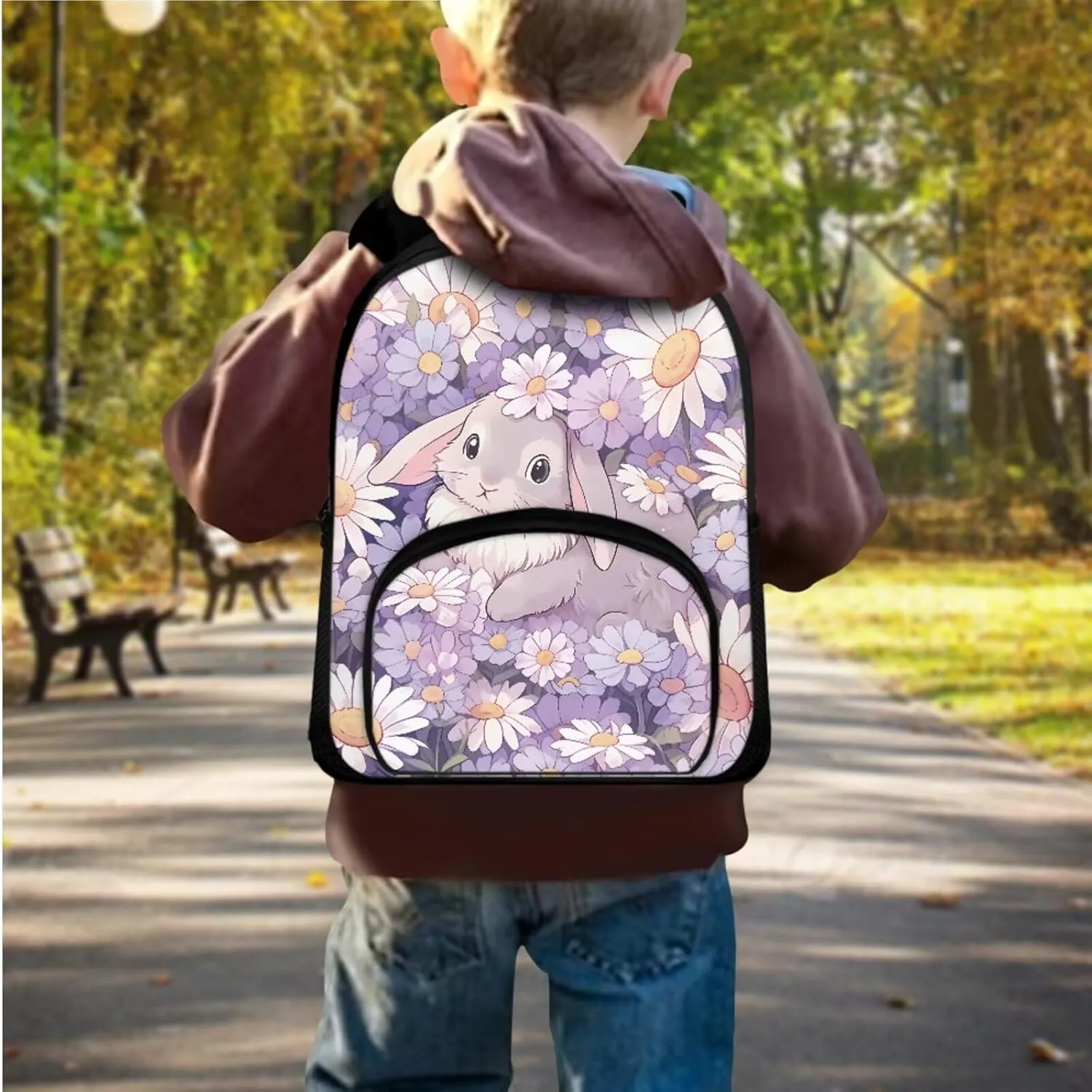 Bunny Backpack Set with Reusable Lunch Box Cooler Pencil Case Organizer for Girls Boys, Daisy12 Inch Small Travel Bag School Bag for Preschool Kindergarten Children Casual Daypack