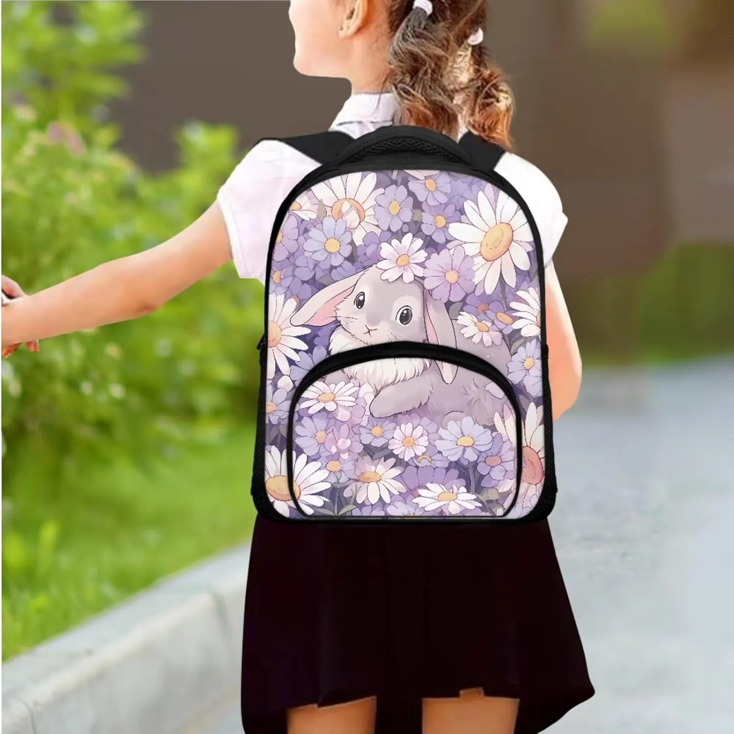 Bunny Backpack Set with Reusable Lunch Box Cooler Pencil Case Organizer for Girls Boys, Daisy12 Inch Small Travel Bag School Bag for Preschool Kindergarten Children Casual Daypack
