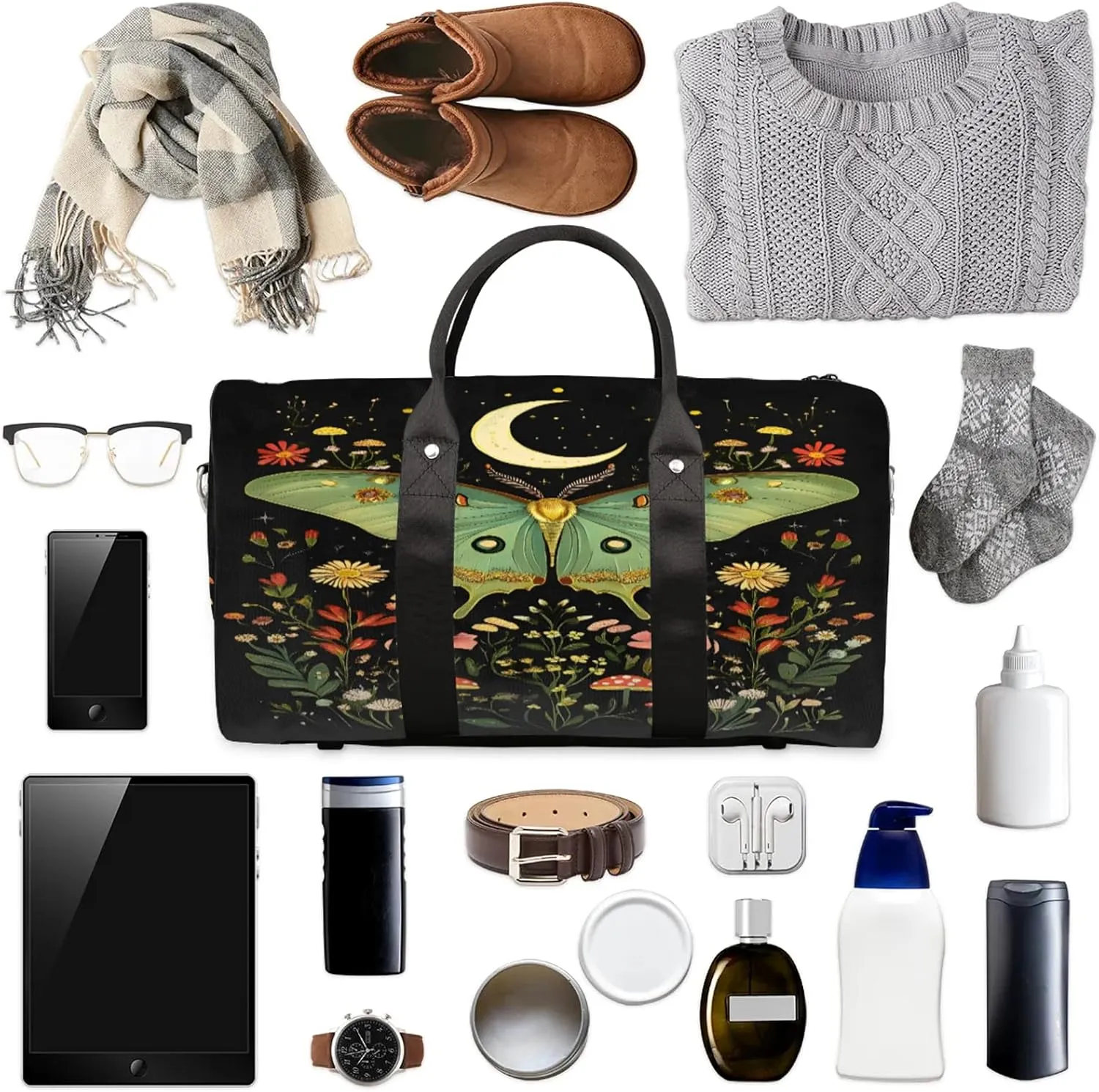 Butterfly Duffle Bag for Travel, Overnight Weekend Gym Carry On Luggage Bag, Floral Travel Duffel Bag for Men Women