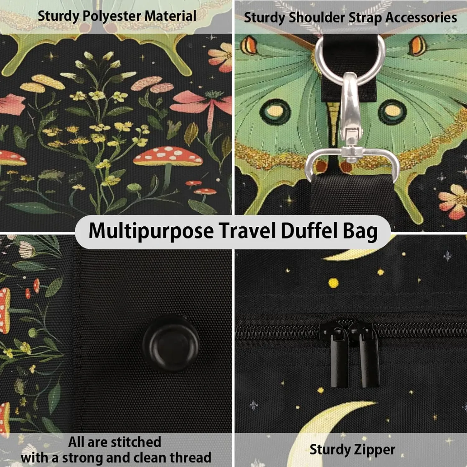Butterfly Duffle Bag for Travel, Overnight Weekend Gym Carry On Luggage Bag, Floral Travel Duffel Bag for Men Women