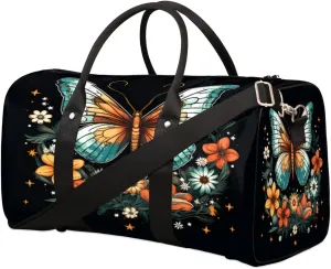 Butterfly Flower Floral Travel Duffel Bag, Galaxy Star Sports Gym Bag, Foldable Weekender Overnight Tote Bag Carry on Luggage Handbag for Yoga Workout