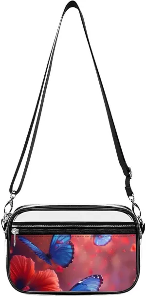 Butterfly Insect Animal Clear Bag PVC Clear Crossbody Purse Bag Transparent Shoulder Handbag with Adjustable Strap