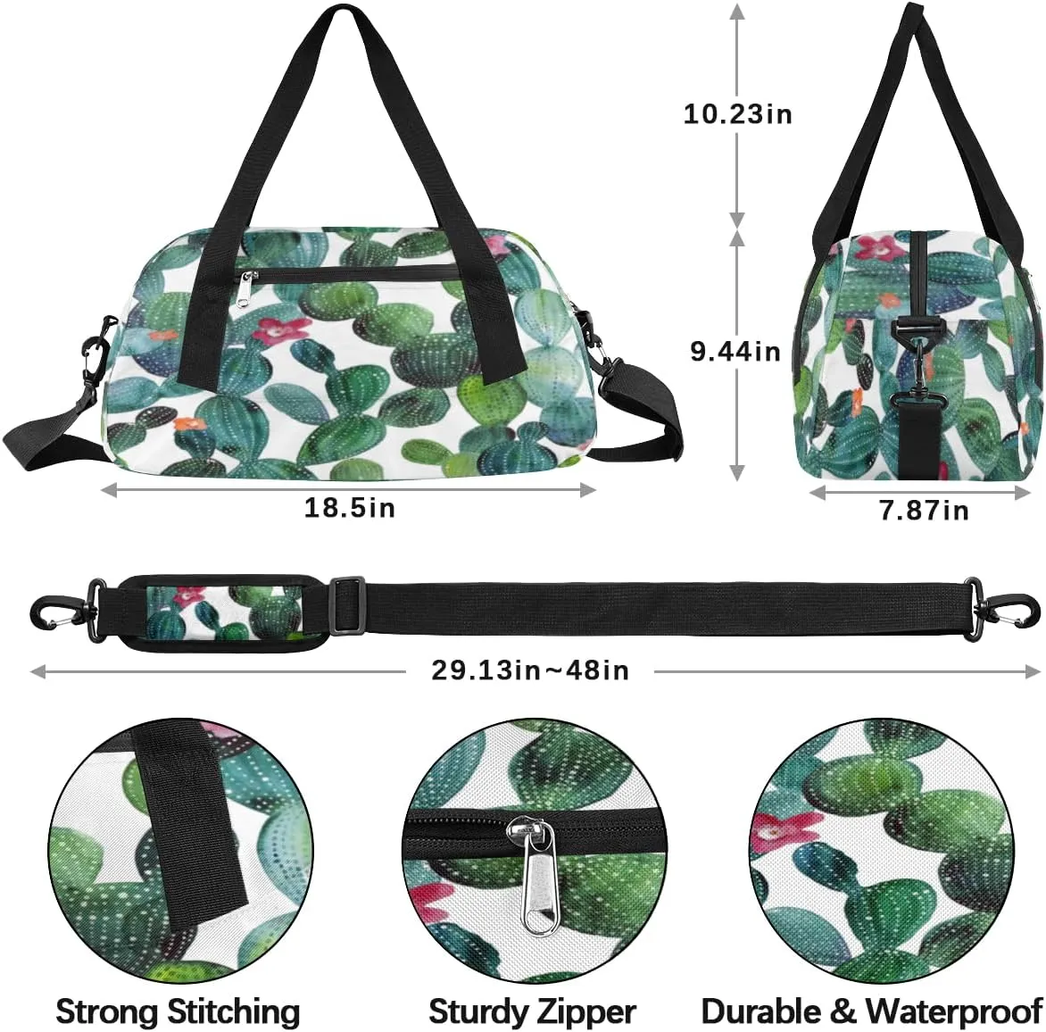 Cactus Floral Gym Bag, Duffle Bag, Weekender Bag, Duffel Bag, Overnight Bag, Travel Duffel Bag, Dance Bag, Tote Bag, Beach Bag, Pool Bag, Gym Duffle Bag, Carry on Bag