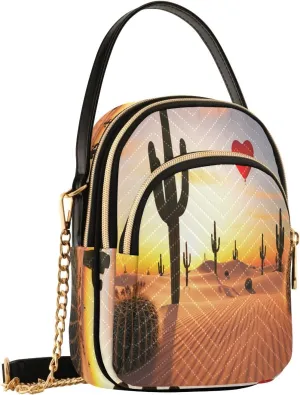 Cactus Heart Balloon Orange Crossbody Bags for Women Hand Bag Small Sling Shoulder Travel Bags Wallet Phone Mini Purse