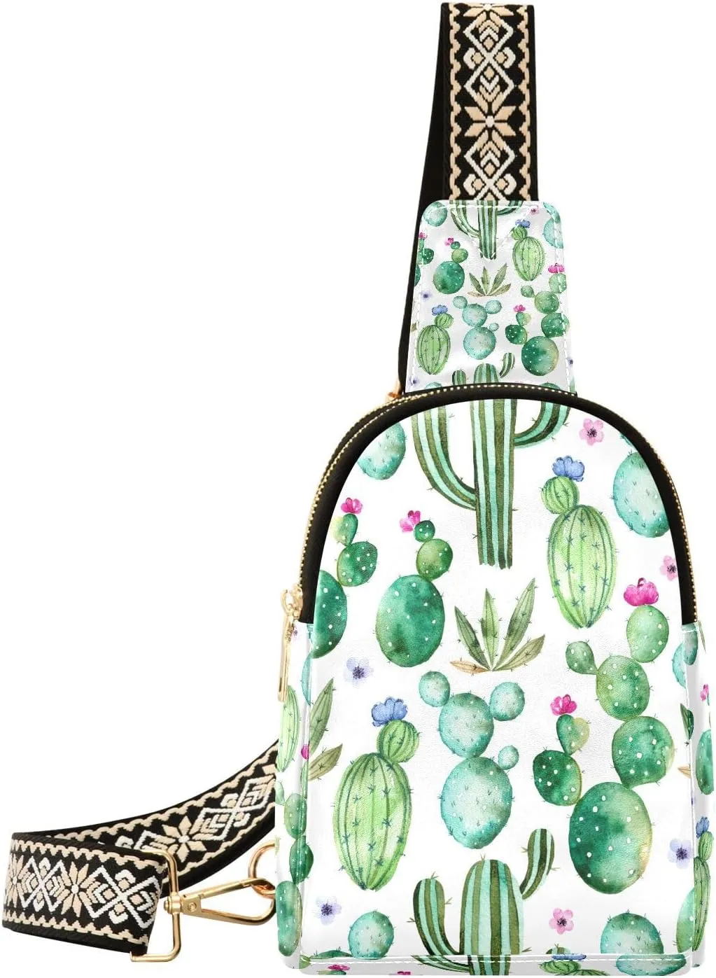 Cactus Succulent Floral Trendy Crossbody Bag Fashion Waist Packs Watercolor Summer Cross Body Leather Chest Bag for Women Travel Outdoor