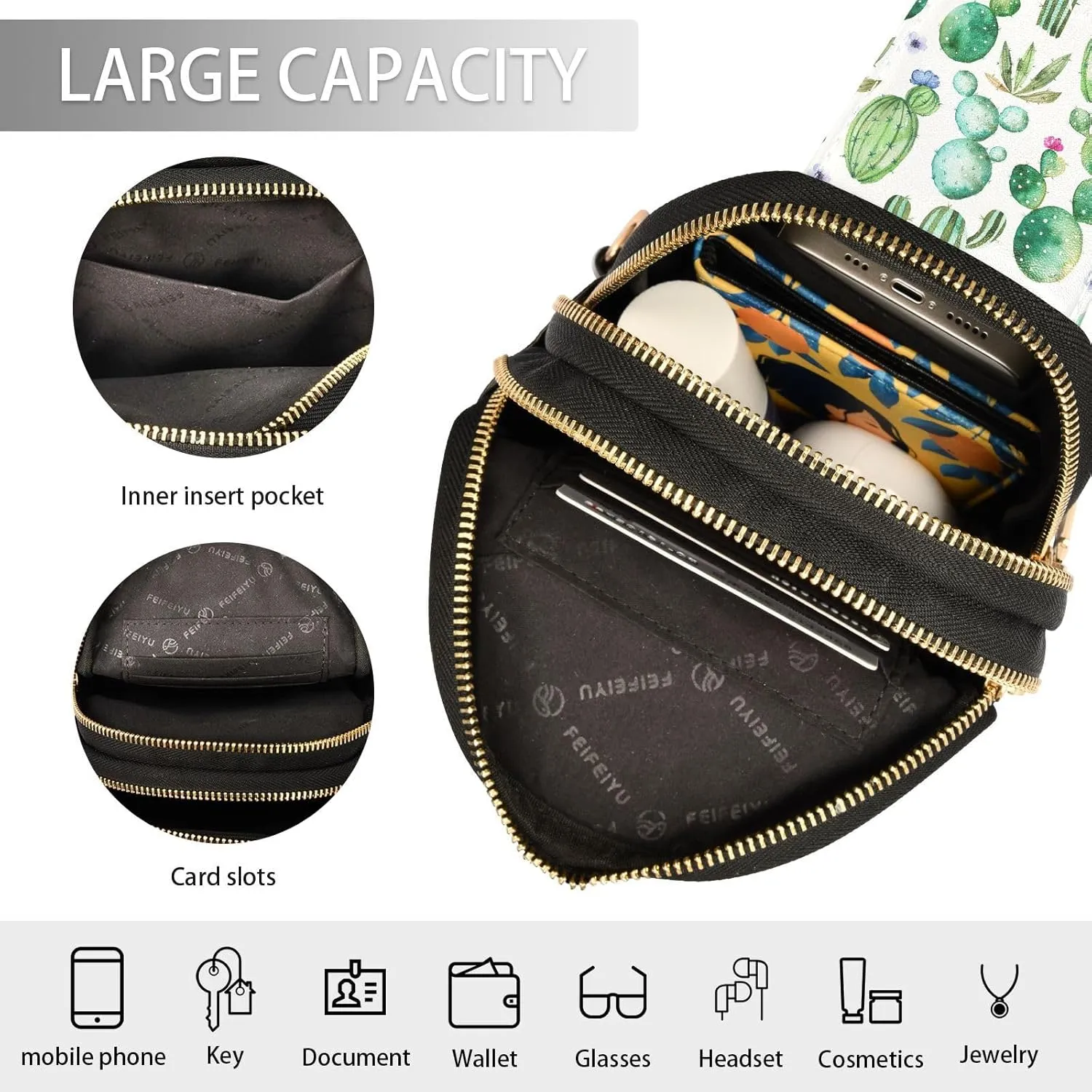 Cactus Succulent Floral Trendy Crossbody Bag Fashion Waist Packs Watercolor Summer Cross Body Leather Chest Bag for Women Travel Outdoor