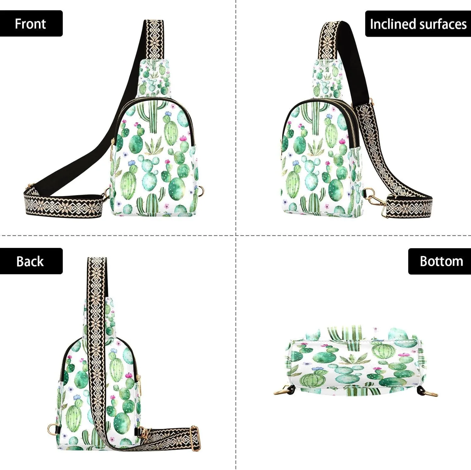 Cactus Succulent Floral Trendy Crossbody Bag Fashion Waist Packs Watercolor Summer Cross Body Leather Chest Bag for Women Travel Outdoor