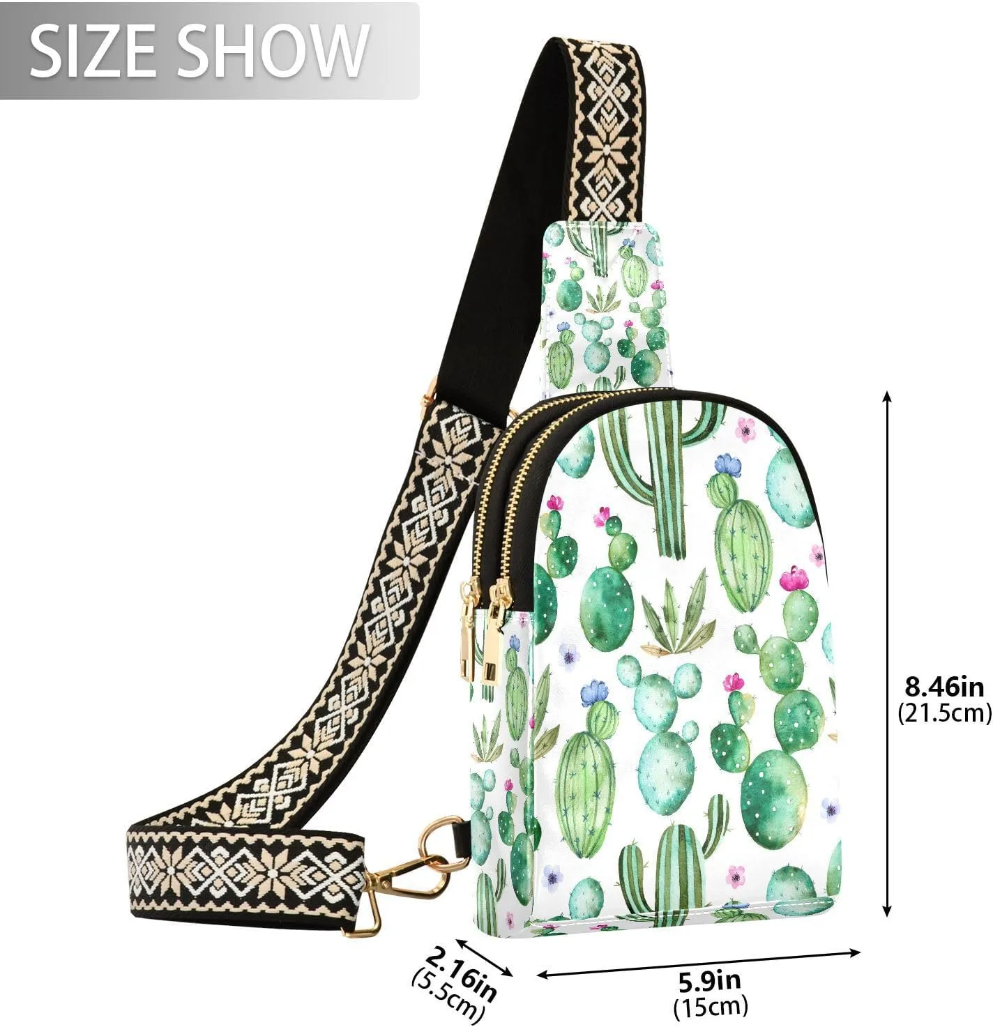 Cactus Succulent Floral Trendy Crossbody Bag Fashion Waist Packs Watercolor Summer Cross Body Leather Chest Bag for Women Travel Outdoor