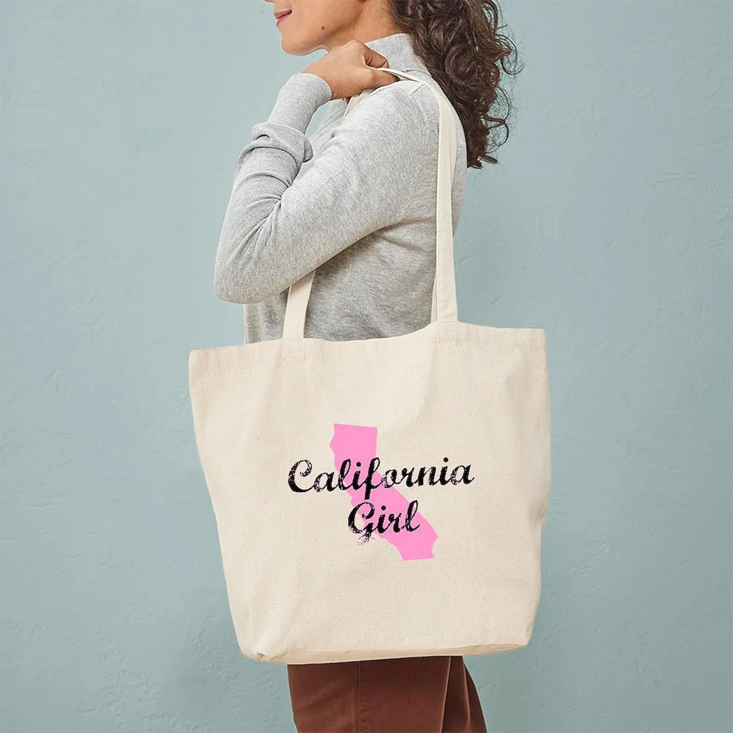 CafePress California Girl Shirt Baby Clothes Tote Bag Reusable Natural Beige Canvas Shopping Bag