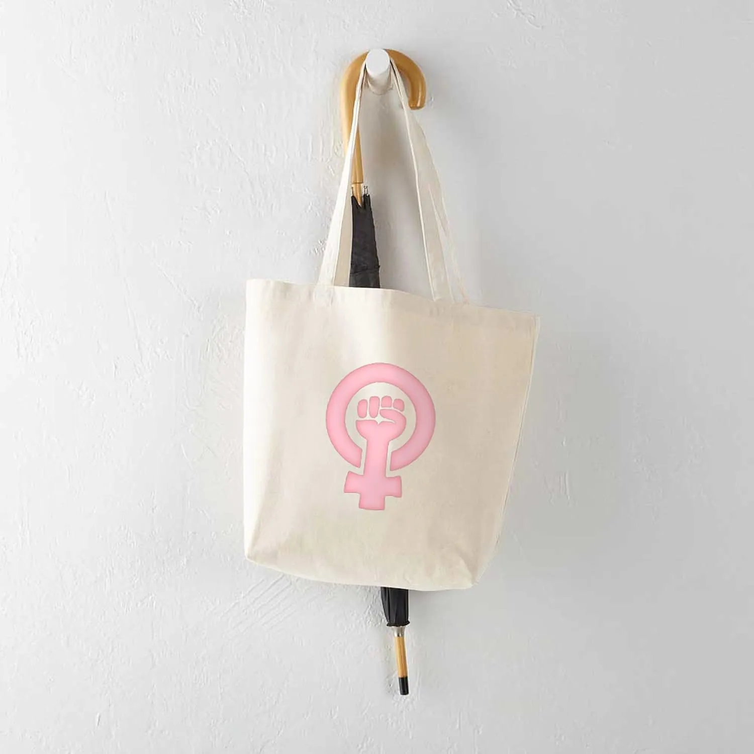 CafePress Feminist Fist Tote Bag Reusable Natural Beige Canvas Shopping Bag