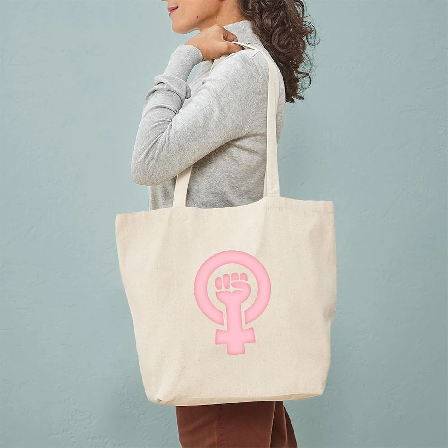 CafePress Feminist Fist Tote Bag Reusable Natural Beige Canvas Shopping Bag