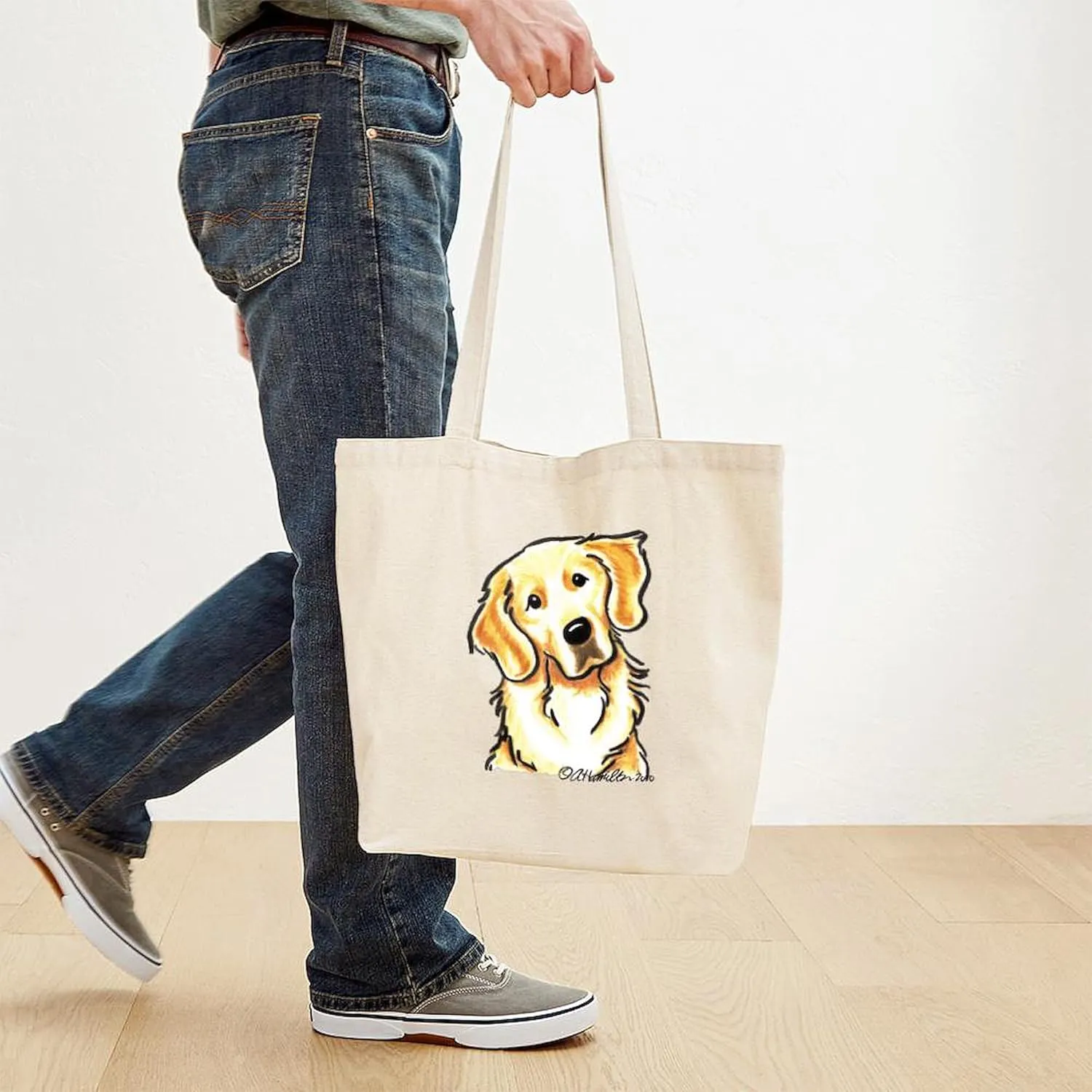 CafePress Golden Retriever Portrait Tote Bag Natural Canvas Tote Bag, Reusable Shopping Bag