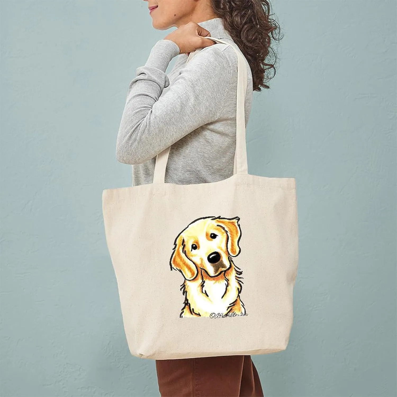 CafePress Golden Retriever Portrait Tote Bag Natural Canvas Tote Bag, Reusable Shopping Bag