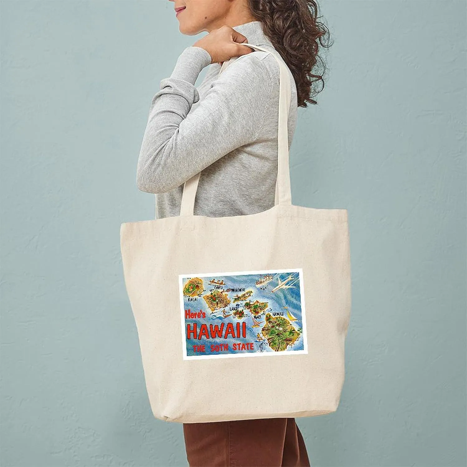 CafePress Hawaii Postcard Tote Bag Reusable Natural Beige Canvas Shopping Bag
