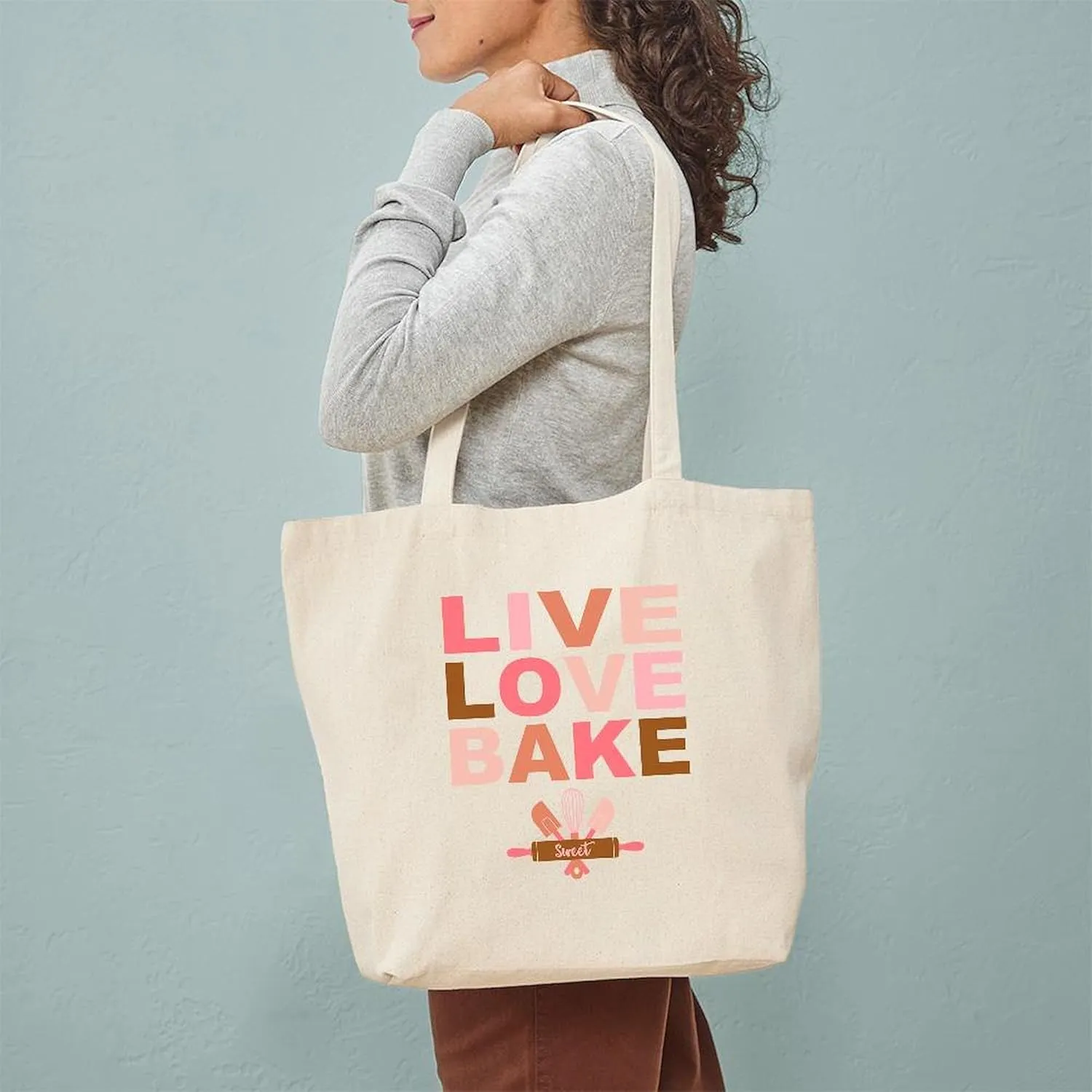 CafePress Live Love Bake Tote Bag Natural Canvas Tote Bag, Reusable Shopping Bag