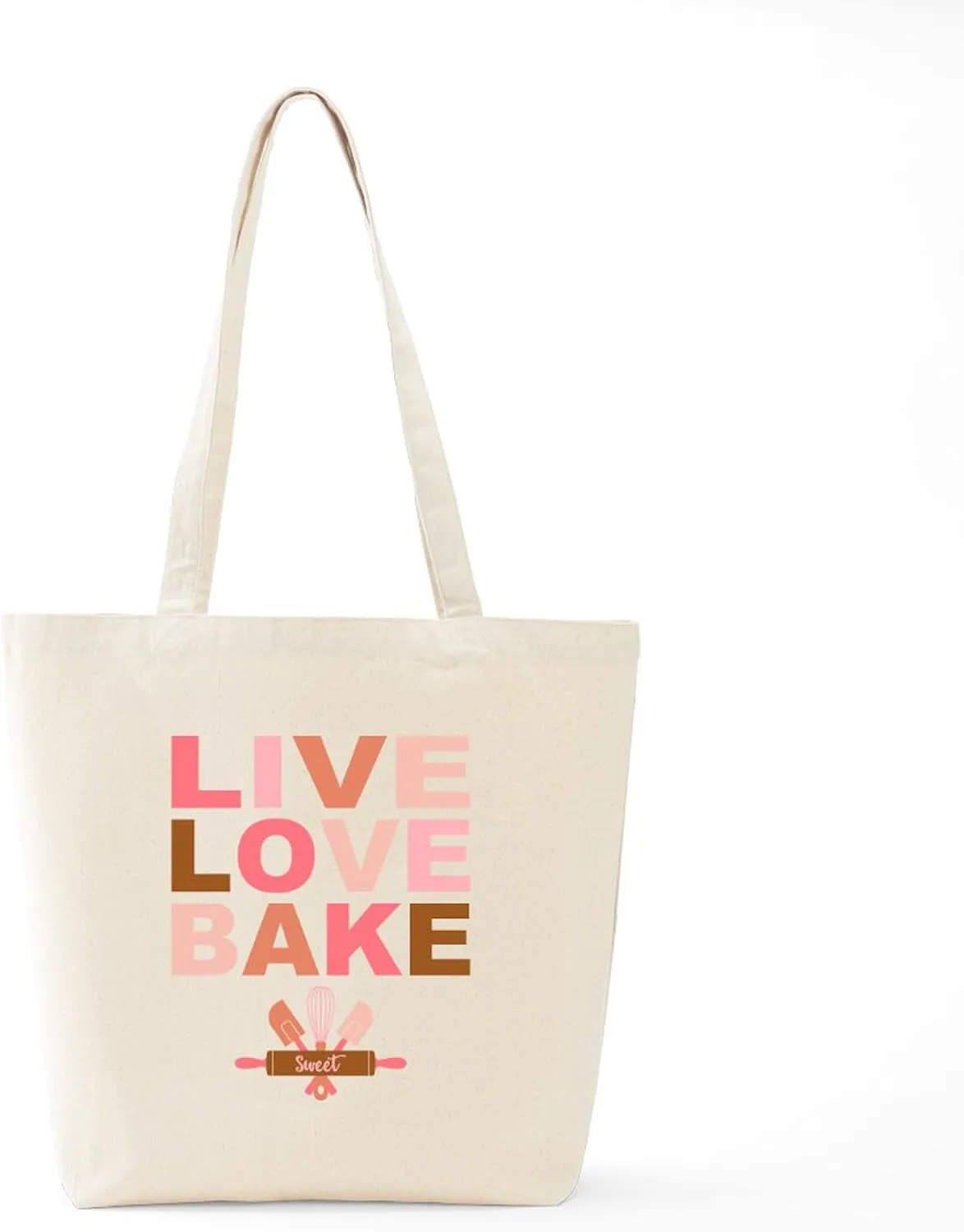 CafePress Live Love Bake Tote Bag Natural Canvas Tote Bag, Reusable Shopping Bag