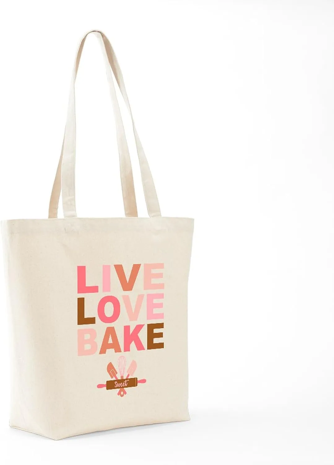 CafePress Live Love Bake Tote Bag Natural Canvas Tote Bag, Reusable Shopping Bag