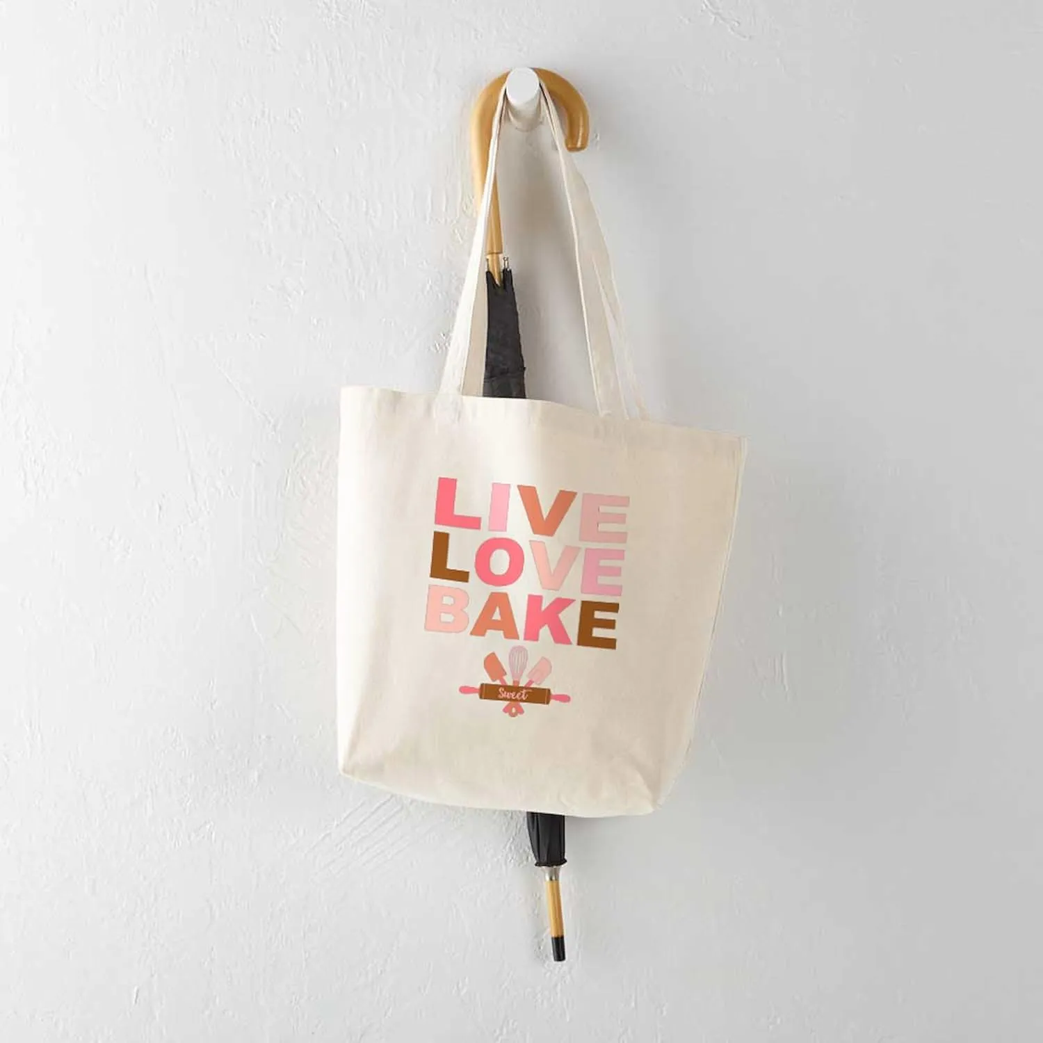 CafePress Live Love Bake Tote Bag Natural Canvas Tote Bag, Reusable Shopping Bag
