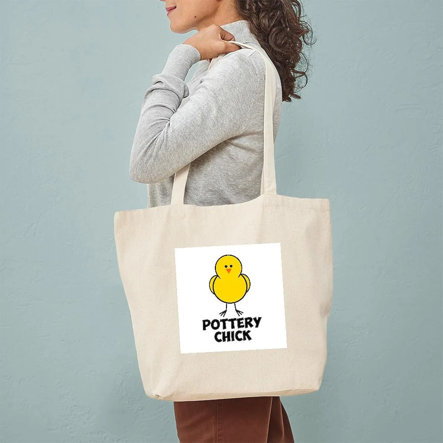CafePress Pottery Chick Tote Bag Natural Canvas Tote Bag, Reusable Shopping Bag