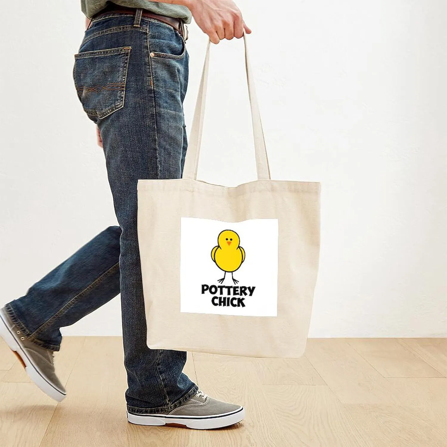 CafePress Pottery Chick Tote Bag Natural Canvas Tote Bag, Reusable Shopping Bag