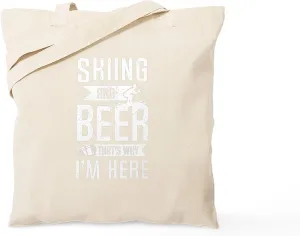 CafePress Skier Ski Team Skiing Beer Lover Drinking Tote Bag Reusable Natural Beige Canvas Shopping Bag