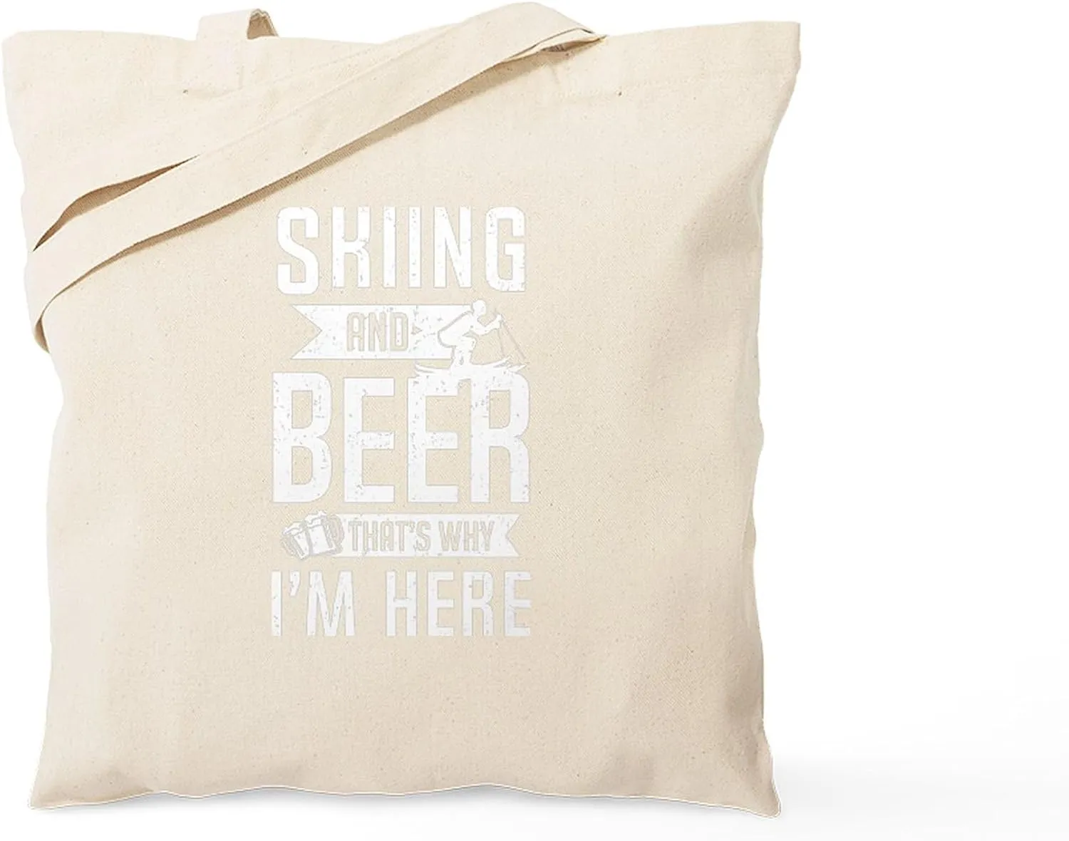 CafePress Skier Ski Team Skiing Beer Lover Drinking Tote Bag Reusable Natural Beige Canvas Shopping Bag
