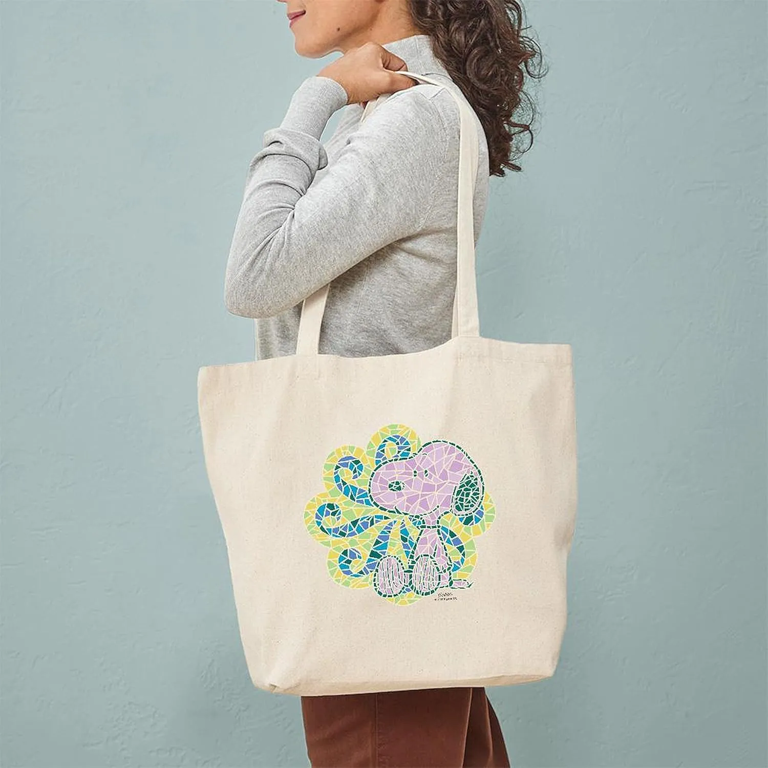 CafePress Snoopy Mosaic Reusable Natural Beige Canvas Shopping Bag