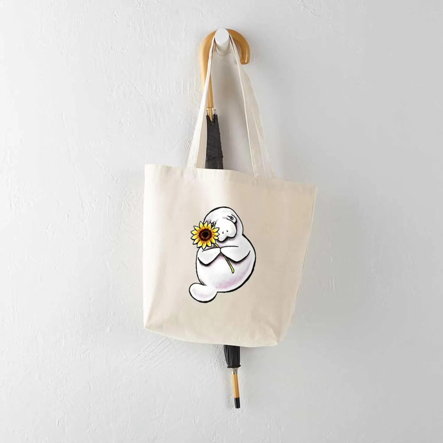 CafePress Sunny Manatee Tote Bag Reusable Natural Beige Canvas Shopping Bag