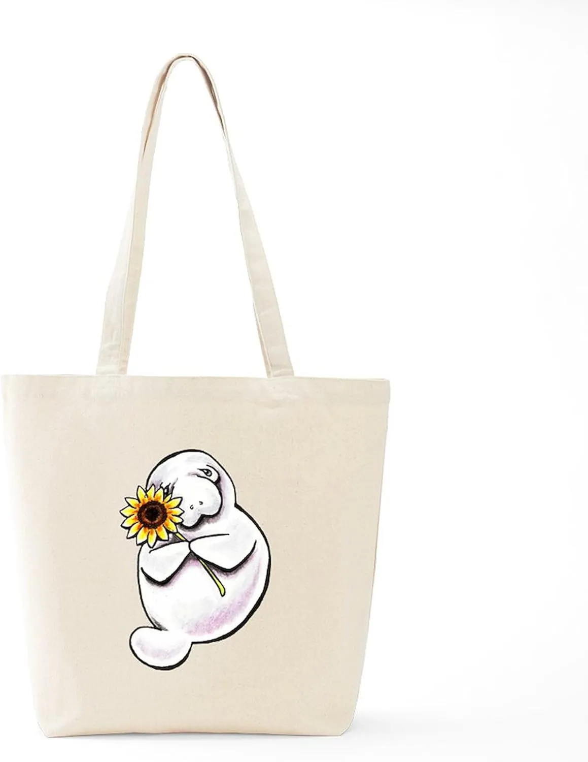 CafePress Sunny Manatee Tote Bag Reusable Natural Beige Canvas Shopping Bag