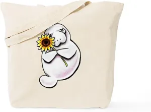 CafePress Sunny Manatee Tote Bag Reusable Natural Beige Canvas Shopping Bag