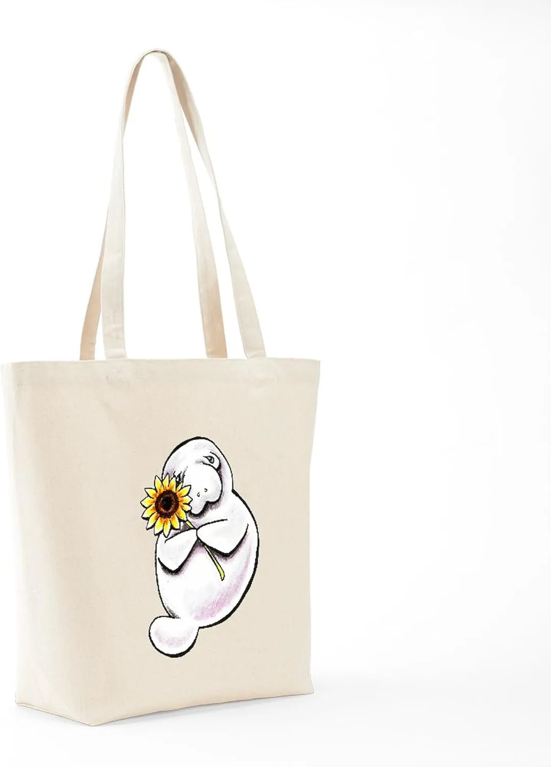 CafePress Sunny Manatee Tote Bag Reusable Natural Beige Canvas Shopping Bag