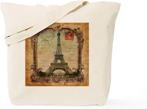 CafePress Vintage Paris Eiffel Tower Tote Bag Reusable Natural Beige Canvas Shopping Bag