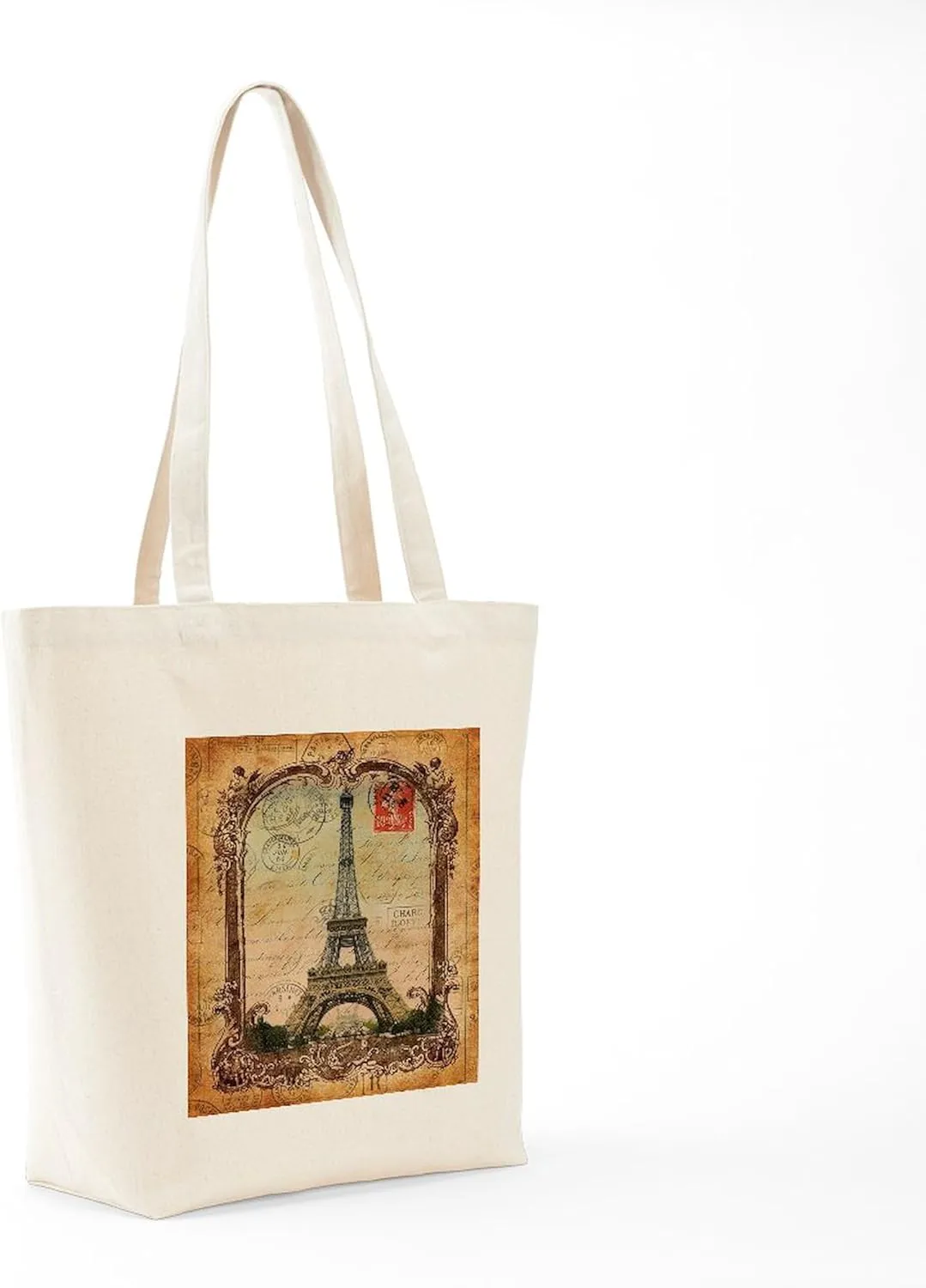 CafePress Vintage Paris Eiffel Tower Tote Bag Reusable Natural Beige Canvas Shopping Bag