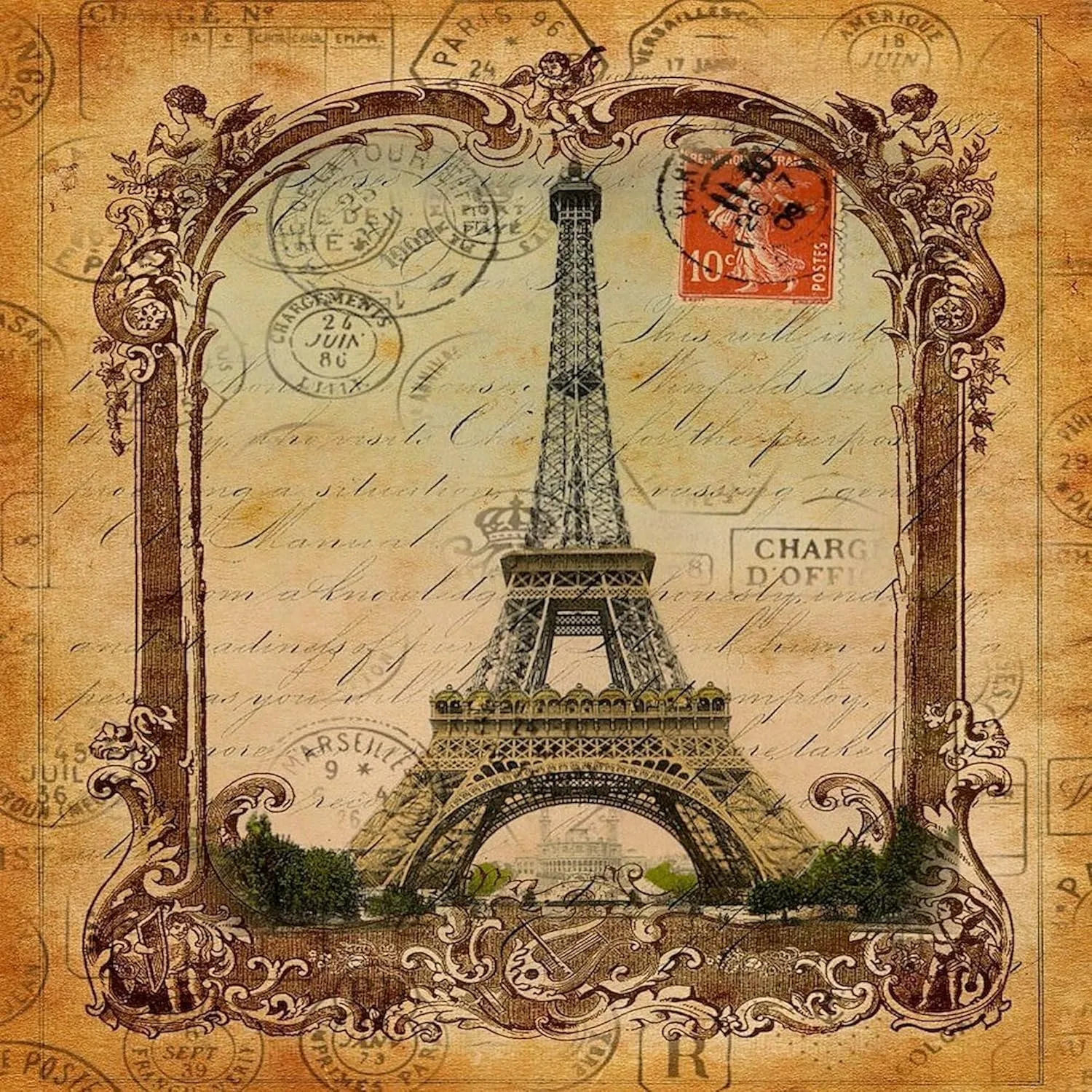 CafePress Vintage Paris Eiffel Tower Tote Bag Reusable Natural Beige Canvas Shopping Bag