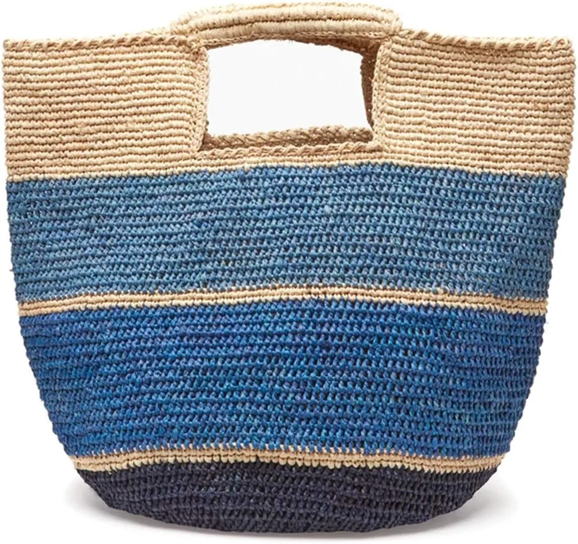 Camden Ombre Stripes Raffia Carryall Tote Straw Beach Bag