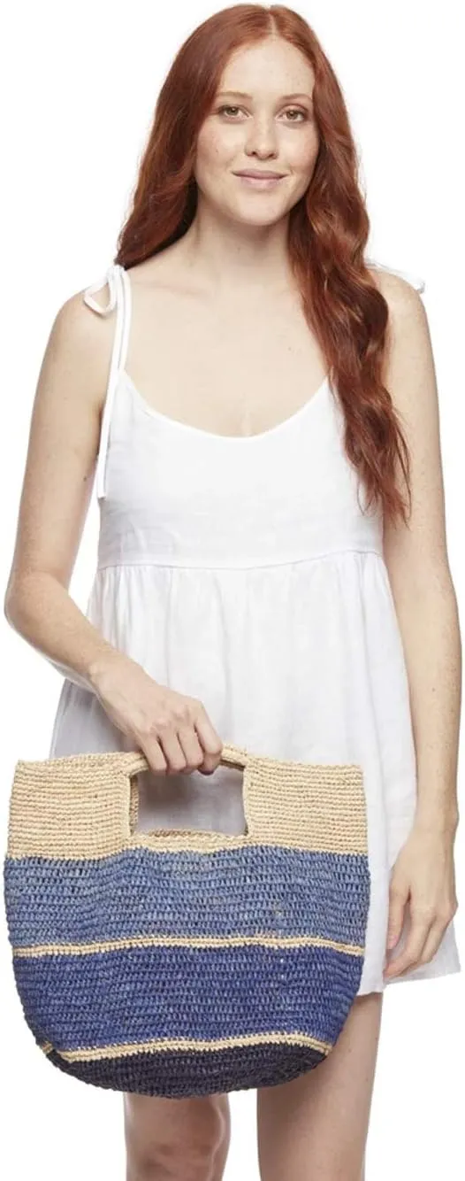Camden Ombre Stripes Raffia Carryall Tote Straw Beach Bag