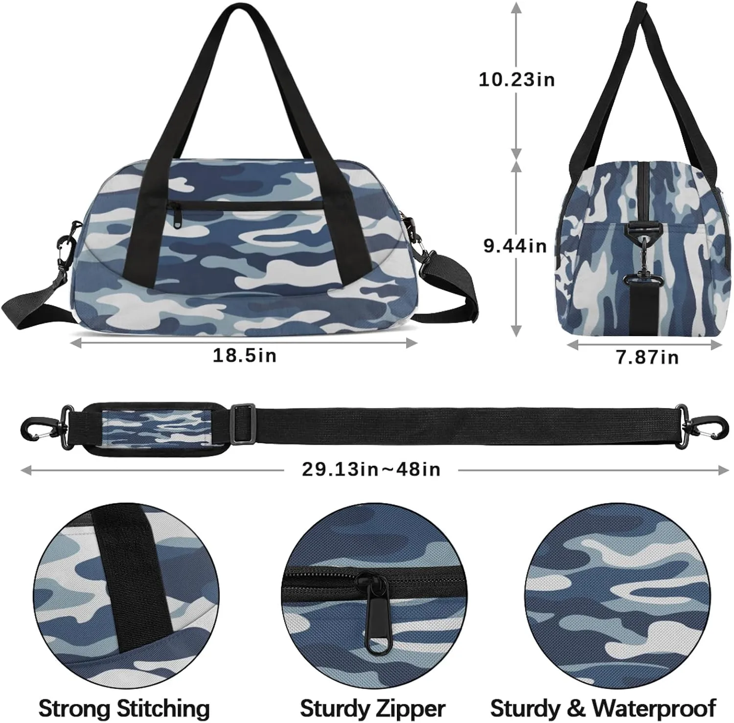 Camouflage Pattern Kids Duffel Bag Lightweight Waterproof Sports Gym Bag with Front Zipper Pocket Foldable Weekender Overnight Bag for School Practice Gymnastic Ballet