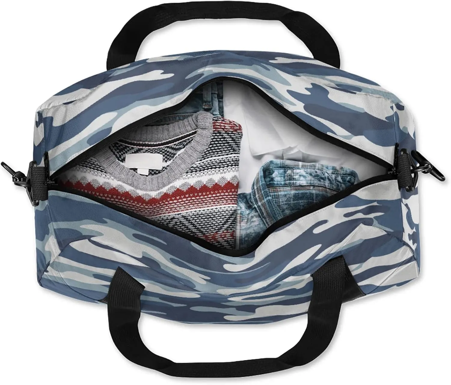 Camouflage Pattern Kids Duffel Bag Lightweight Waterproof Sports Gym Bag with Front Zipper Pocket Foldable Weekender Overnight Bag for School Practice Gymnastic Ballet
