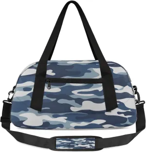 Camouflage Pattern Kids Duffel Bag Lightweight Waterproof Sports Gym Bag with Front Zipper Pocket Foldable Weekender Overnight Bag for School Practice Gymnastic Ballet