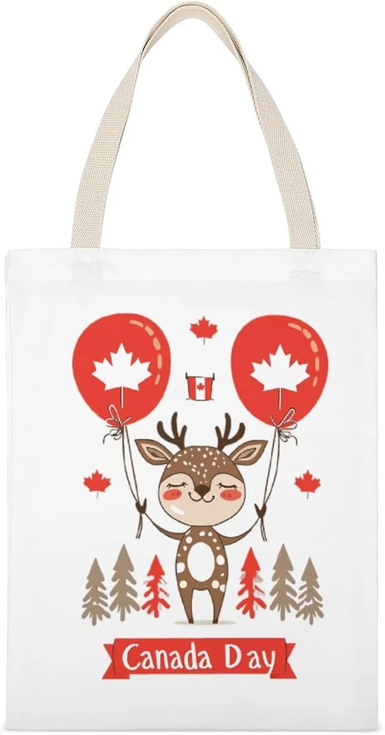 Canada Day Printed Canvas Tote Bags Shoulder Bag Reusable Grocery Shopping Handbag DIY Gifts 14"x18"