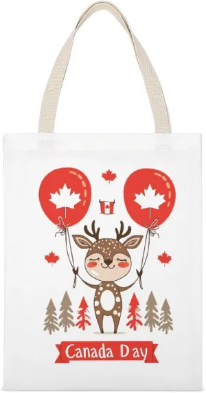 Canada Day Printed Canvas Tote Bags Shoulder Bag Reusable Grocery Shopping Handbag DIY Gifts 14"x18"